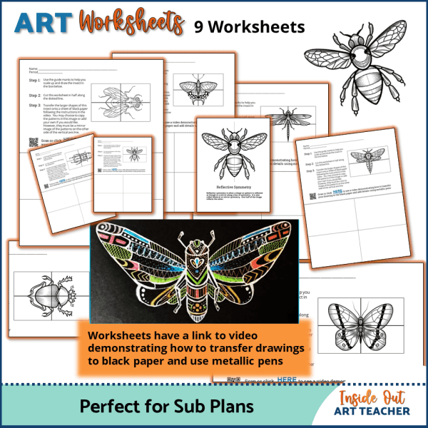 Reflective Symmetry Drawing Worksheets for Middle or High School Art