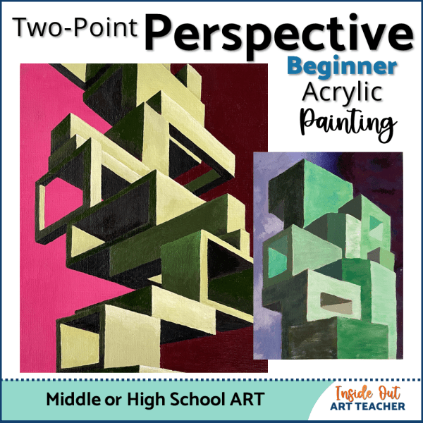 Introduction to acrylic painting and two point perspective drawing lesson for high school art