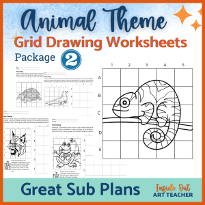 11 Animal themed grid drawing worksheets for high school art sub plan activity