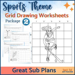 Middle or High School Art Worksheets Grid Drawing Sports Themed