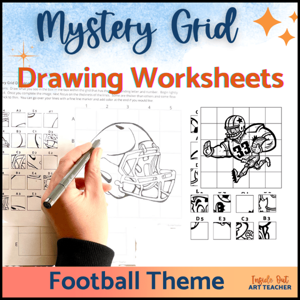 Football themed mystery grid drawing high school art sub plan