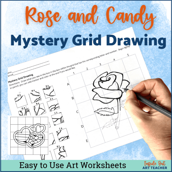 Mystery Grid Drawing Art Worksheet Valentines Day Art Lesson