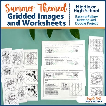 Neurographic Art Easy Doodle Gridded Reference Images and Drawing Worksheets Summer Themed